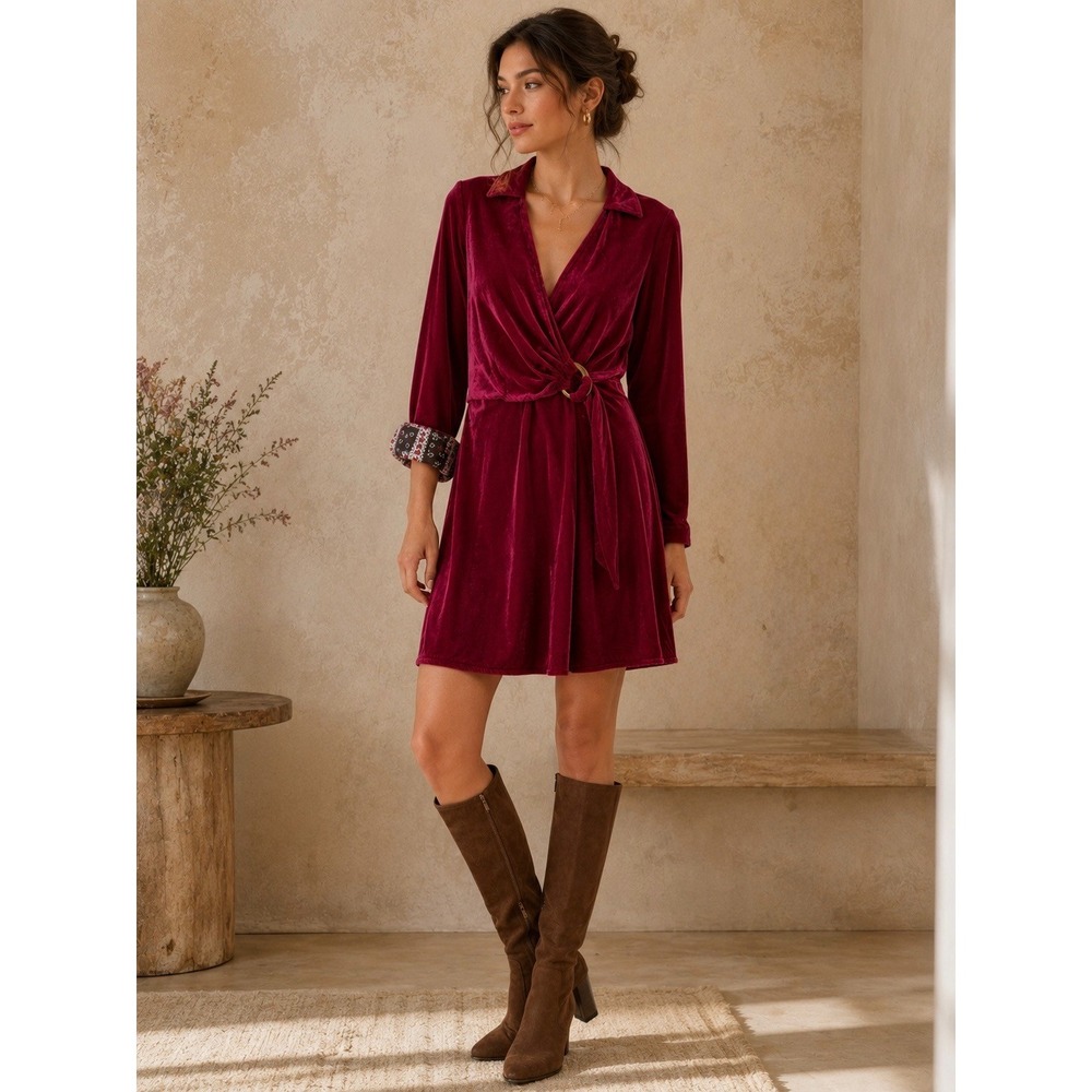 Maeve Anthropologie 0P NWT Velvet Wrap Dress Burgundy Long Sleeve Holiday Boho